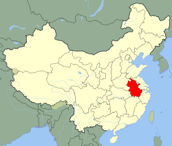 Carte indiquant la localisation de l'Anhui (en rouge) à l'intérieur de la Chine
