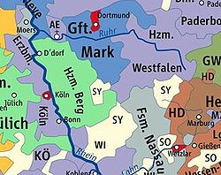 Situation de l'électorat de Cologne en 1648 (le duché de Westphalie, à droite, en faisait également partie).