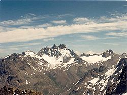 Les trois sommets du Fluchthorn vus depuis l'ouest