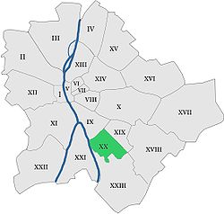 Localisation de l'arrondissement (en vert) dans Budapest.