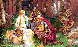 Les dieux de la mythologie nordique étant mortels, seules les pommes de jouvence d'Idunn pouvaient leur permettre de vivre jusqu'au Ragnarök. J. Penrose, 1890.