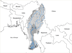 carte du bassin versant de l'Irrawaddy.