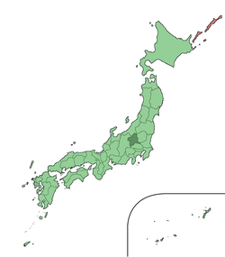 Carte du Japon avec la Préfecture de Gunma mise en évidence