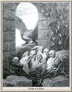Illustration de L'aigle et le Hibou par Gustave Doré.