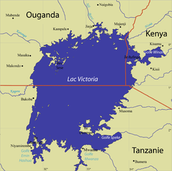 Carte du lac Victoria avec le golfe de Winam au nord-est.