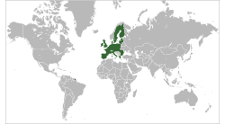 Localisation de l'Union européenne (en vert) dans le monde