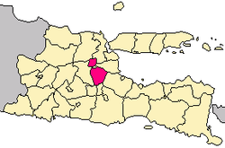 Carte de localisation du kabupaten de Mojokerto.