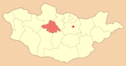 Arhangay Aimag sur une carte de la Mongolie
