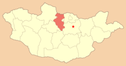 Bulgan Aimag sur une carte de la Mongolie