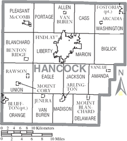Map of Hancock County Ohio With Municipal and Township Labels.PNG