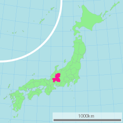 Carte du Japon avec la Préfecture de Gifu mise en évidence
