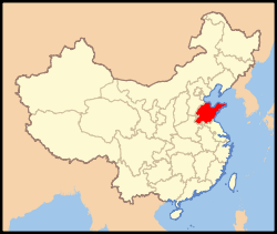 Carte indiquant la localisation du Shandong (en bleu) à l'intérieur de la Chine