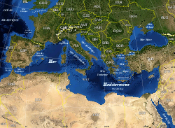 Image satellite du bassin méditerranéen.