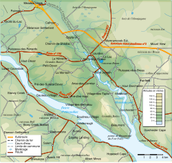 Carte topographique de Memramcook avec le plateau de Lourdes (en haut à droite).
