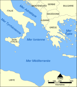 Carte de la mer Ionienne.