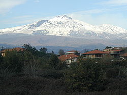 L'Etna vu depuis Catane en décembre 2001.