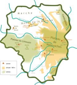 Carte des monts du Limousin