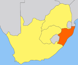 Localisation de la Colonie et province du Natal (en orange) dans l'Afrique du Sud.