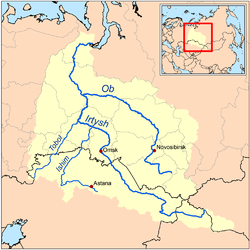 Carte du bassin de l'Ob et de l'Irtych.