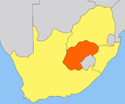 Localisation de la colonie de la rivière Orange (en orange) dans l'Afrique du Sud.