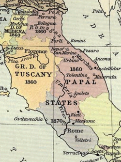 Carte des États pontificaux en 1870.