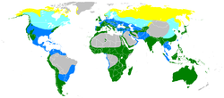Carte mondiale de répartition du faucon pèlerin