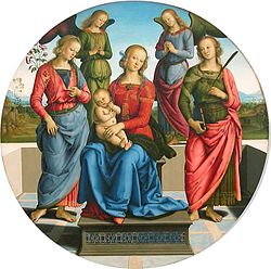 Perugino, Tondo della Vergine col Bambino tra due sante e due angeli.jpg