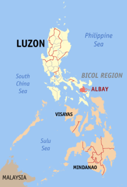 Localisation de la province d'Albay (en rouge) dans les Philippines.