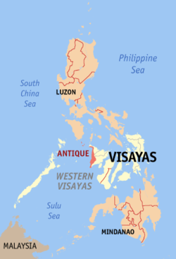 Localisation de la province d'Antique (en rouge) dans les Philippines.