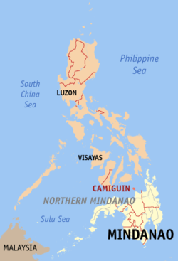 Localisation de la province de Camiguin (en rouge) dans les Philippines.