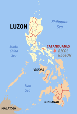 Localisation de la province de Catanduanes (en rouge) dans les Philippines.