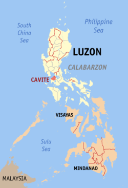 Localisation de la province de Cavite (en rouge) dans les Philippines.