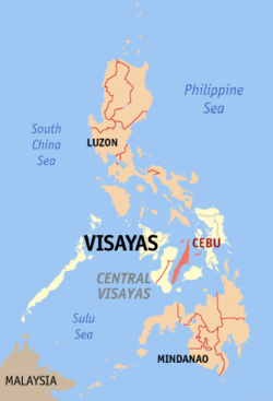 Localisation de la province de Cebu (en rouge) dans les Philippines.