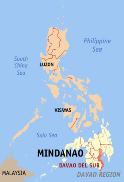 Localisation de la province de Davao del Sur (en rouge) dans les Philippines.