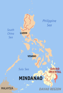 Localisation de la province de Davao Oriental (en rouge) dans les Philippines.