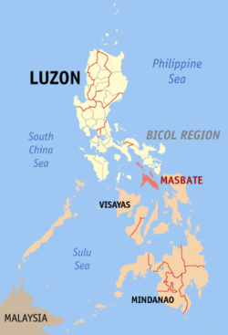 Localisation de la province de Masbate (en rouge) dans les Philippines.