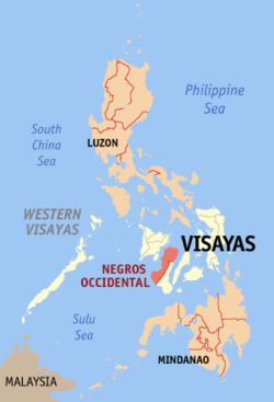 Localisation de la province de Negros Occidental (en rouge) dans les Philippines.