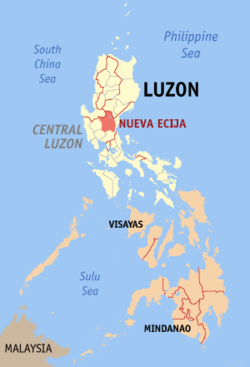 Localisation de la province de Nueva Ecija (en rouge) dans les Philippines.