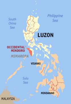 Localisation de la province de Mindoro Occidental (en rouge) dans les Philippines.