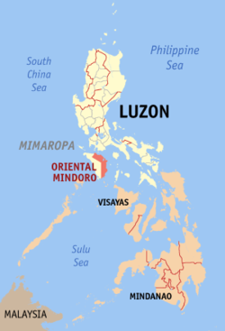 Localisation de la province de Mindoro Oriental (en rouge) dans les Philippines.