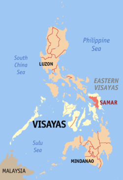 Localisation de la province de Samar (en rouge) dans les Philippines.