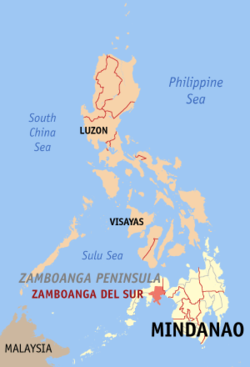 Localisation de la province de Zamboanga del Sur (en rouge) dans les Philippines.