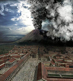 Reconstitution de l’éruption du Vésuve dans le docufiction britannique Le Dernier Jour de Pompéi[1] en 2003.