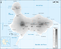 Carte topographique de l'île de Ross avec la baie au Nord est.