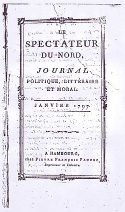 Couverture de l'exemplaire du journal Le Spectateur du Nord publié en 1797
