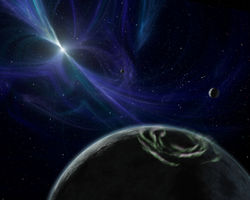 Vue d'artiste des planètes orbitant autour de PSR B1257+12