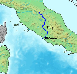 Carte du Tibre dans la péninsule italienne.