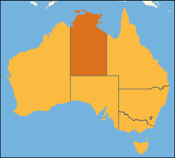 Localisation du Territoire du Nord (en orange foncé) à l'intérieur de l'Australie