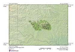 Carte topographique du Sud-Ouest du Nevada avec les montagnes Wichita en surbrillance.