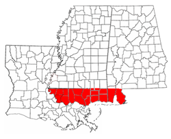 La Floride-Occidentale, aujourd'hui partagée entre la Louisiane, le Mississipi et l'Alabama